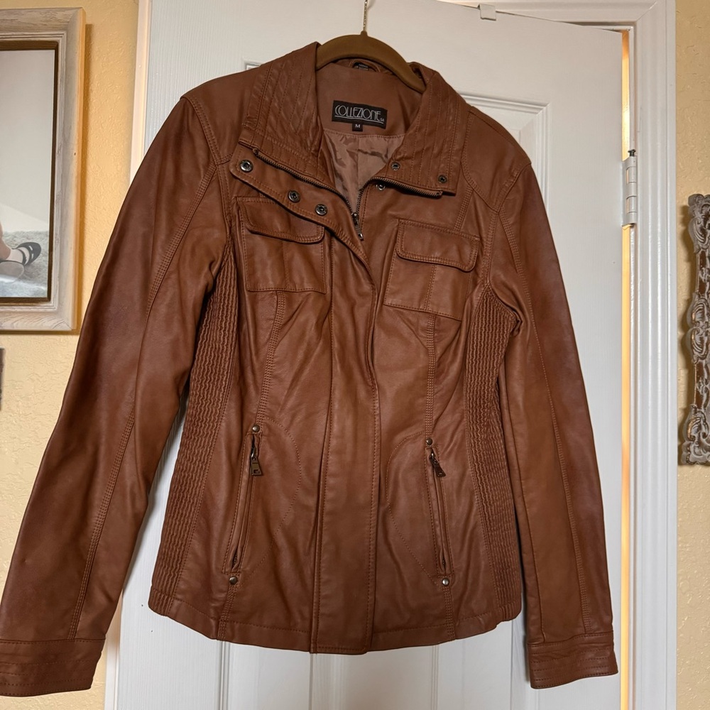 Collezione Faux leather Jacket beautiful Cognac color size Medium